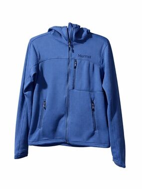 Marmot Blue Hooded Zip Jacket Waffle Knit Small